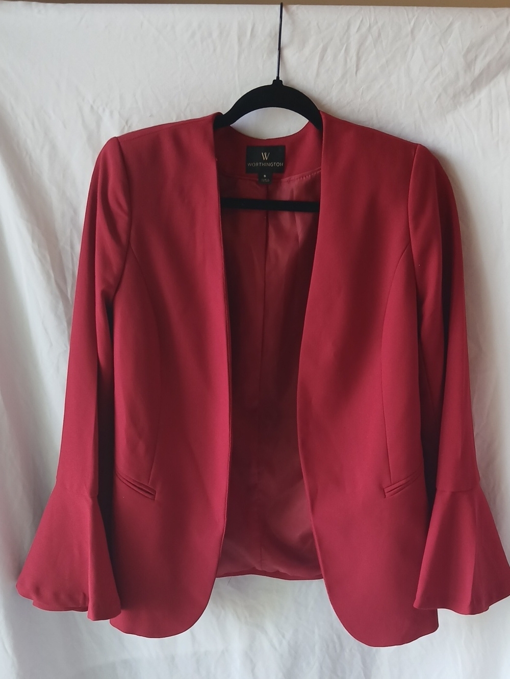 Worthington Red Open-Front Blazer with Flounce Cuffs